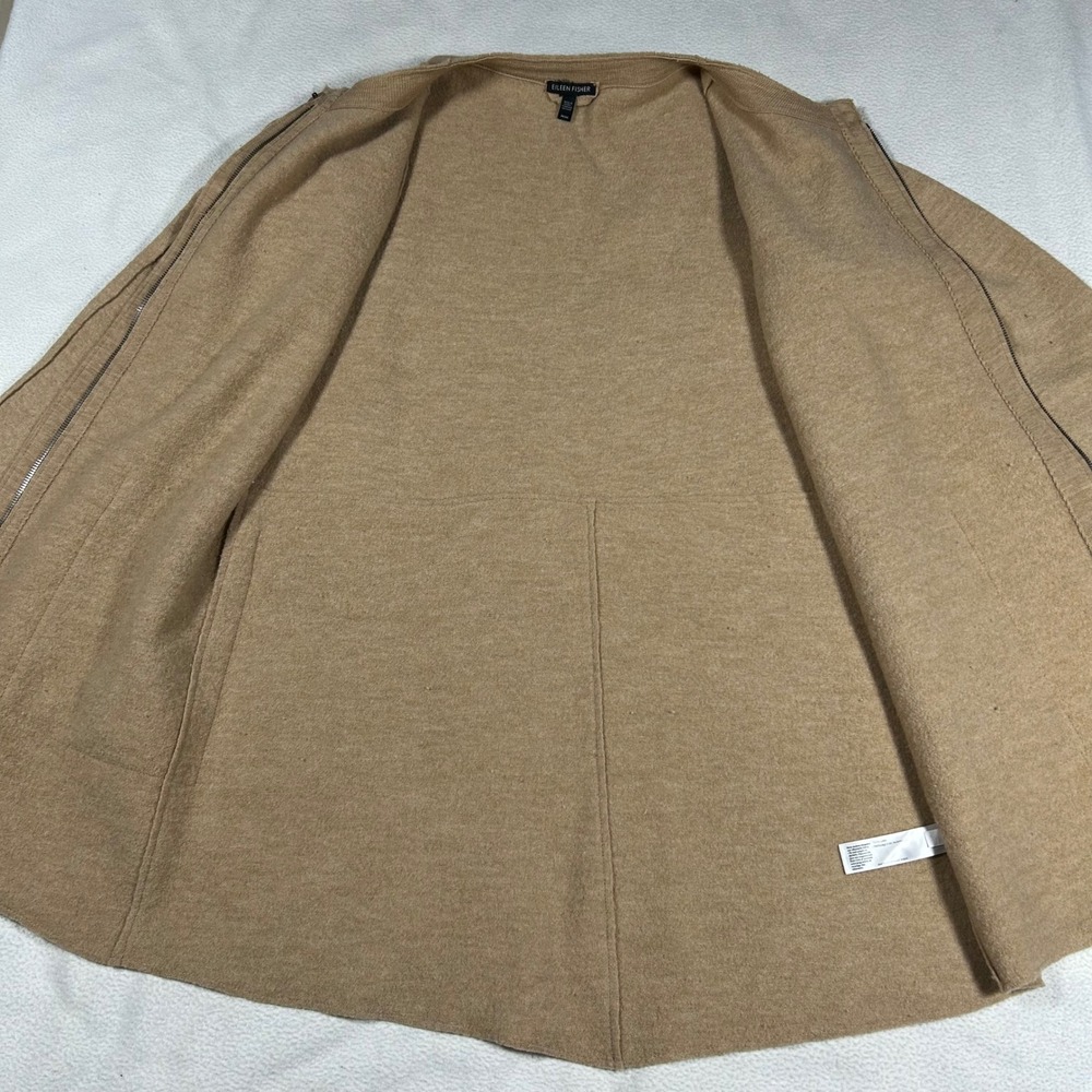 Eileen Fisher Womens Round Neck Boxy Jacket Size Medium Camel Boiled Wool Zip - Picture 4 of 10